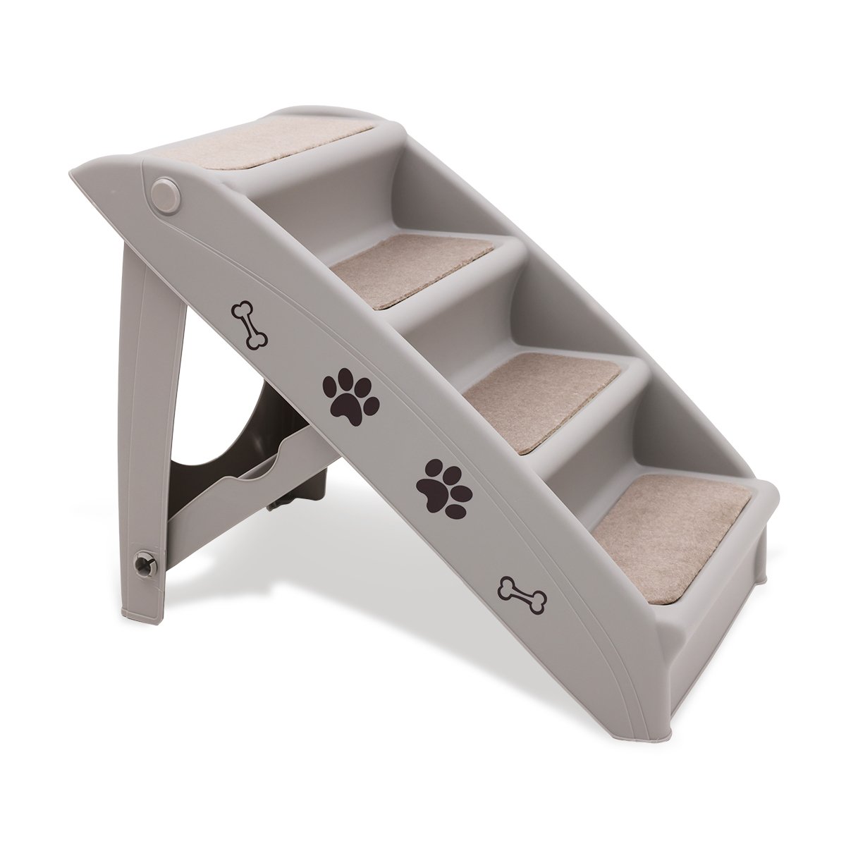 Furtastic Foldable Pet Stairs In Grey 50Cm Dog Ladder Cat Ramp With Non Slip Mat For Indoor And Outdoor Use Pet Transport