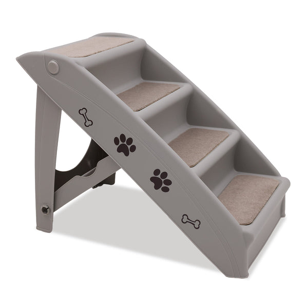 Furtastic Foldable Pet Stairs In Grey 50Cm Dog Ladder Cat Ramp With Non Slip Mat For Indoor And Outdoor Use Pet Transport