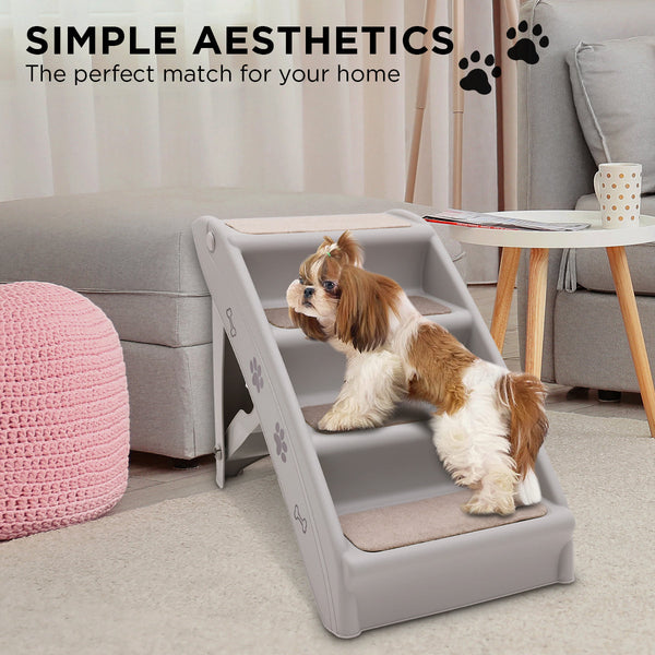 Furtastic Foldable Pet Stairs In Grey 50Cm Dog Ladder Cat Ramp With Non Slip Mat For Indoor And Outdoor Use Pet Transport
