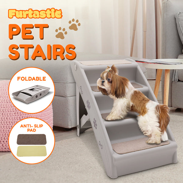 Furtastic Foldable Pet Stairs In Grey - 50Cm Dog Ladder Cat Ramp With Non-Slip Mat For Indoor And Outdoor Use
