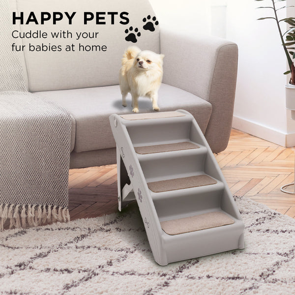 Furtastic Foldable Pet Stairs In Grey - 50Cm Dog Ladder Cat Ramp With Non-Slip Mat For Indoor And Outdoor Use