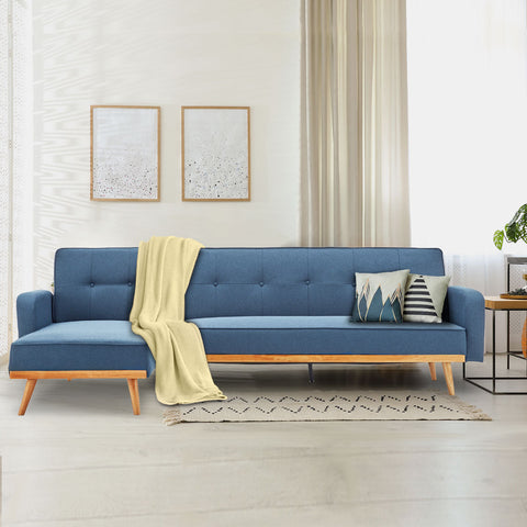 Sarantino 3-Seater Corner Sofa Bed With Chaise Lounge Blue