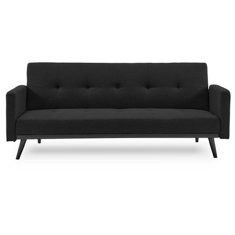 Sarantino Tufted Faux Linen 3-Seater Sofa Bed With Armrests Black