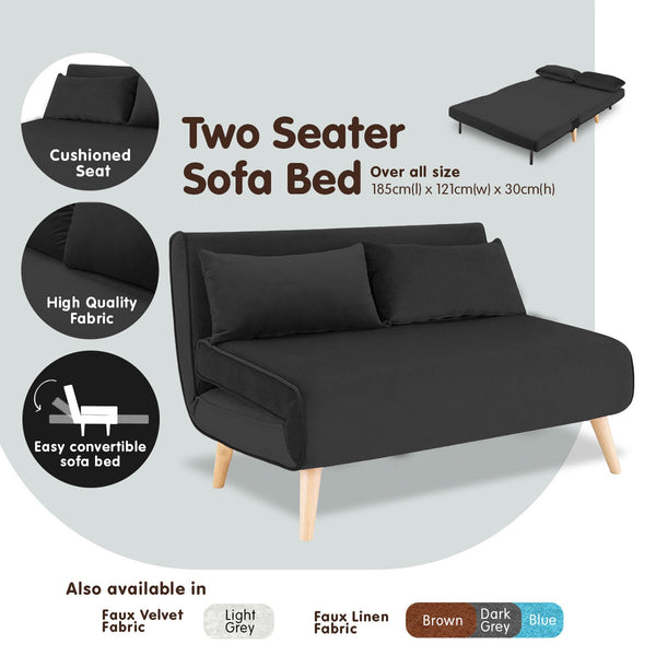 Sarantino 2-Seater Adjustable Sofa Bed Lounge Faux Velvet Black