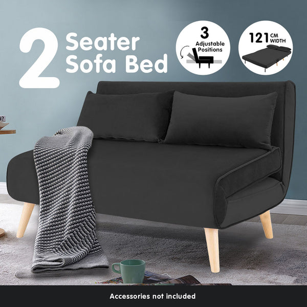 Sarantino 2-Seater Adjustable Sofa Bed Lounge Faux Velvet Black