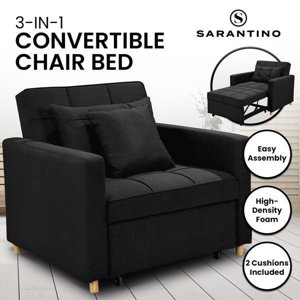 Sarantino Suri 3 In 1 Convertible Lounge Chair Bed Black Sofa Beds