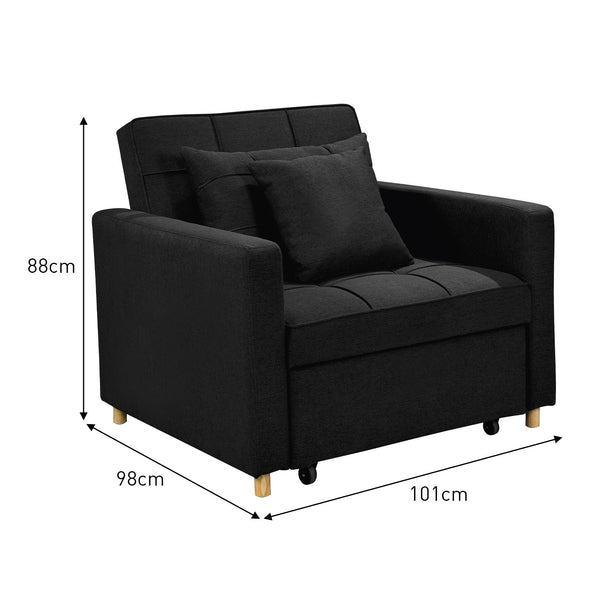Sarantino Suri 3 In 1 Convertible Lounge Chair Bed Black Sofa Beds