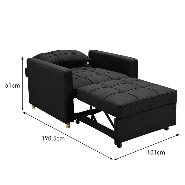 Sarantino Suri 3 In 1 Convertible Lounge Chair Bed Black Sofa Beds
