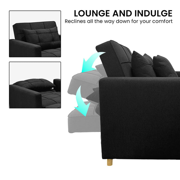 Sarantino Suri 3 In 1 Convertible Lounge Chair Bed Black Sofa Beds