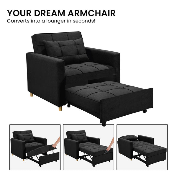 Sarantino Suri 3 In 1 Convertible Lounge Chair Bed Black Sofa Beds