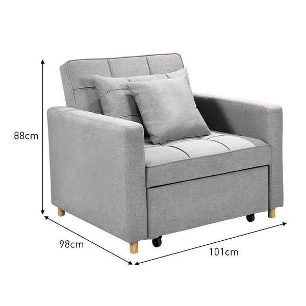 Sarantino Suri 3 In 1 Convertible Sofa Chair Bed Lounger Light Grey Sofa Beds