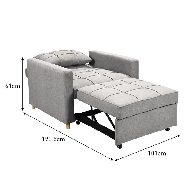 Sarantino Suri 3 In 1 Convertible Sofa Chair Bed Lounger Light Grey Sofa Beds