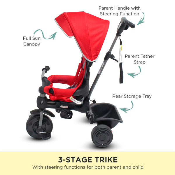 Veebee Explorer 3 Stage Kids Trike With Canopy Red Kids Ride On Toys