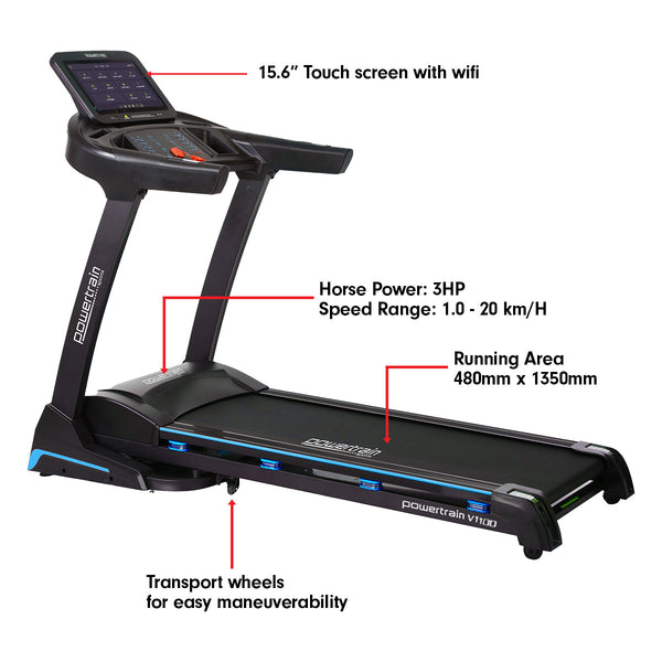Powertrain V1100 Treadmill With Wifi Touch Screen & Incline Treadmills