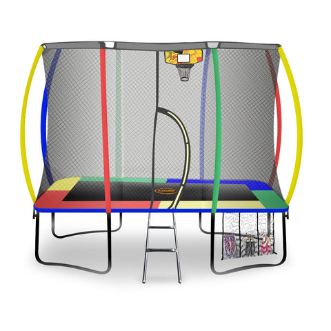 Kahuna 6Ft X 9Ft Outdoor Rectangular Rainbow Trampoline Safety Enclosure And Basketball Hoop Set