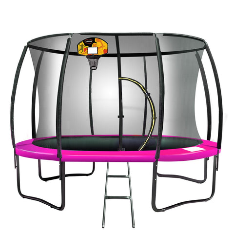 Kahuna 10Ft Outdoor Trampoline With Safety Enclosure Pad Ladder Basketball Hoop Set Pink