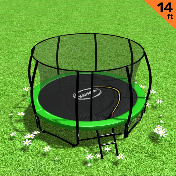 Kahuna 14 Foot Trampoline Free Ladder Spring Mat Net Safety Pad Cover Round Enclosure Trampolines