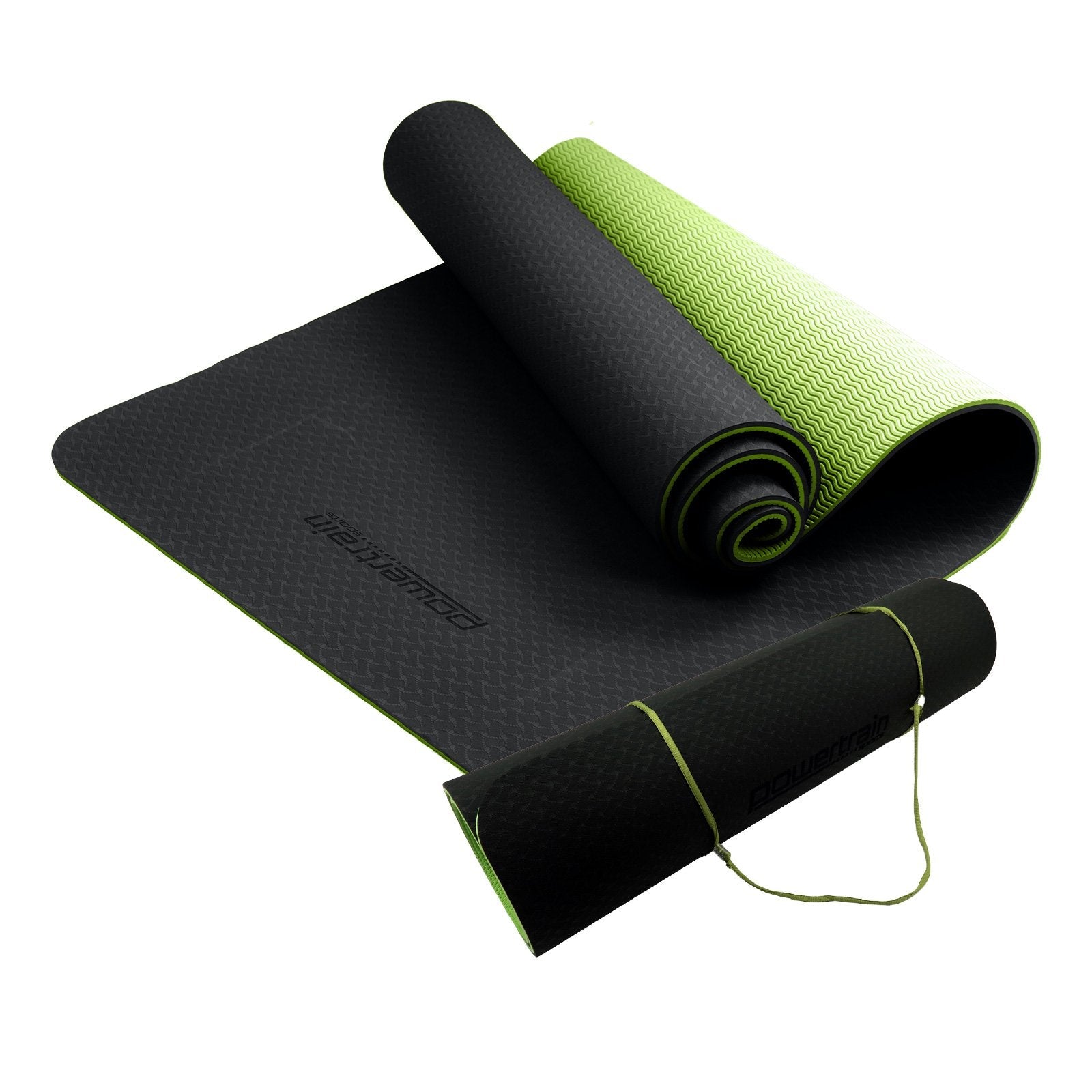 Powertrain Eco Friendly Tpe Pilates Exercise Yoga Mat 8Mm Black Green Mats & Non Slip Towels
