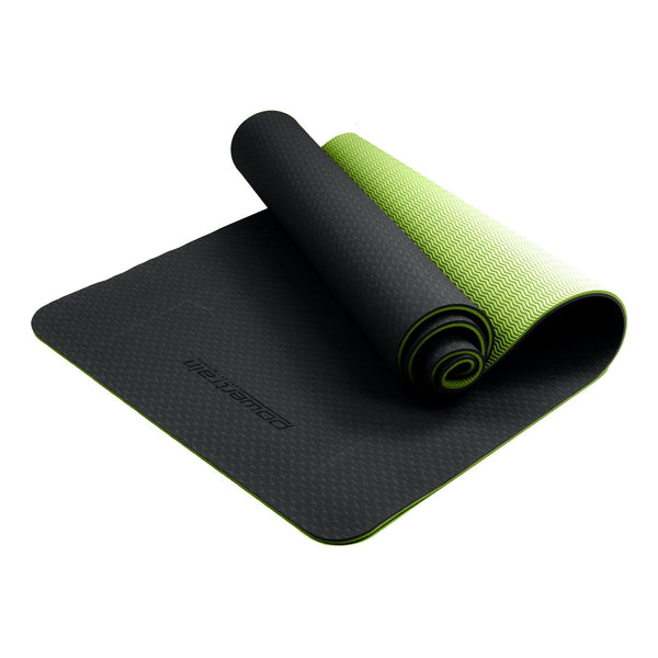 Powertrain Eco Friendly Tpe Pilates Exercise Yoga Mat 8Mm Black Green Mats & Non Slip Towels
