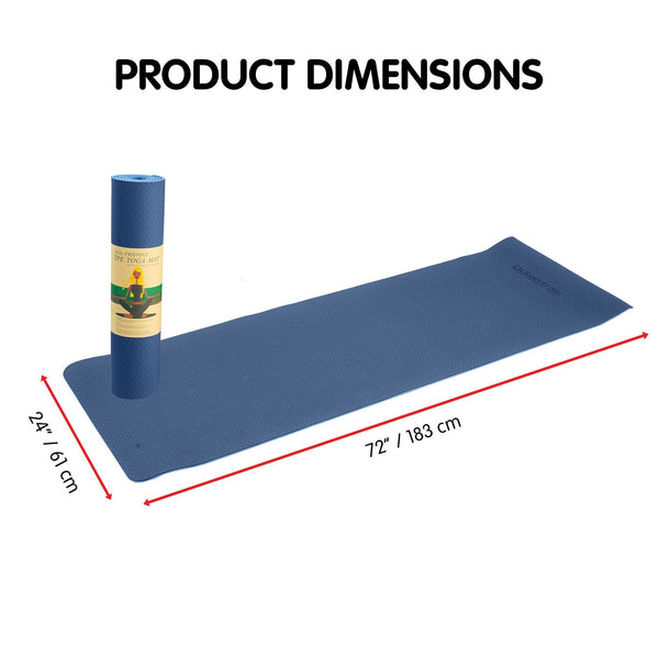 Powertrain Eco Friendly Dual Layer 8Mm Yoga Mat | Dark Blue Non Slip Surface And Carry Strap For Ultimate Comfort Portability Mats & Non Slip Towels