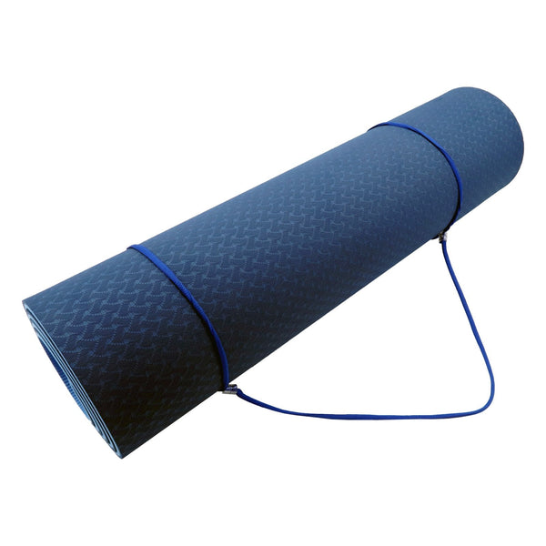 Powertrain Eco Friendly Dual Layer 8Mm Yoga Mat | Dark Blue Non Slip Surface And Carry Strap For Ultimate Comfort Portability Mats & Non Slip Towels
