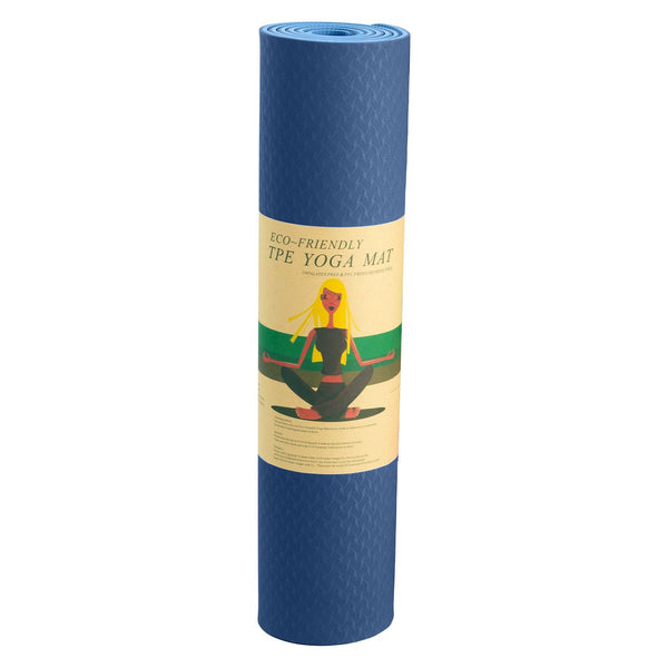Powertrain Eco Friendly Dual Layer 8Mm Yoga Mat | Dark Blue Non Slip Surface And Carry Strap For Ultimate Comfort Portability Mats & Non Slip Towels