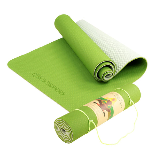 Powertrain Eco Friendly Dual Layer 8Mm Yoga Mat | Lime Green Non Slip Surface And Carry Strap For Ultimate Comfort Portability Mats & Non Slip Towels