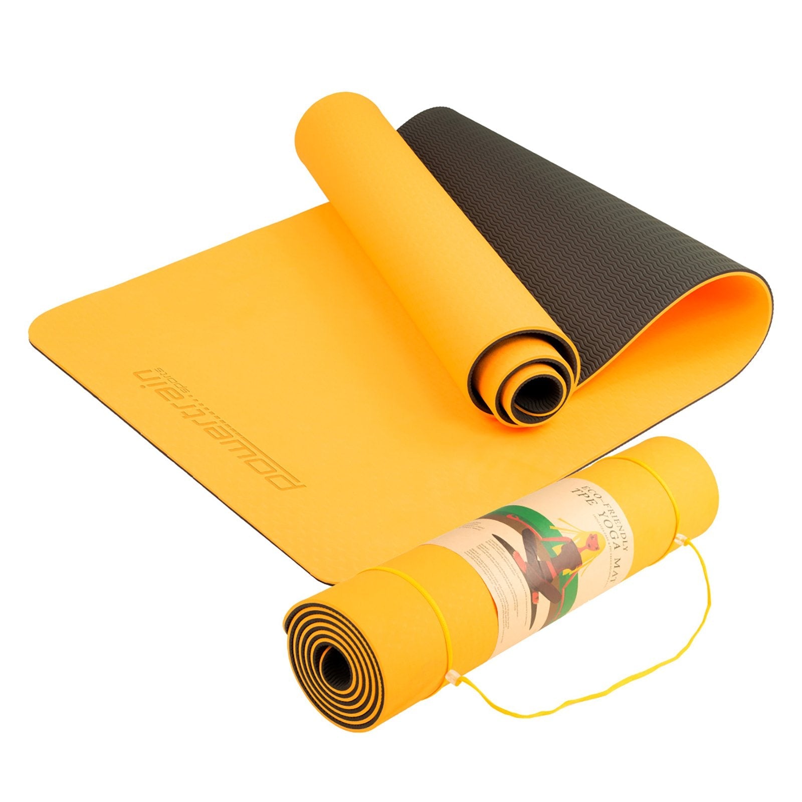 Powertrain Eco-Friendly Dual Layer 8Mm Yoga Mat | Orange Non-Slip Surface And Carry Strap For Ultimate Comfort Portability