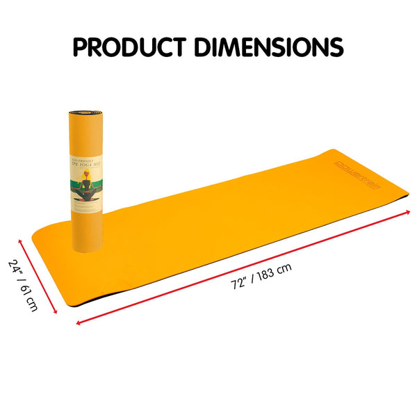 Powertrain Eco-Friendly Dual Layer 8Mm Yoga Mat | Orange Non-Slip Surface And Carry Strap For Ultimate Comfort Portability