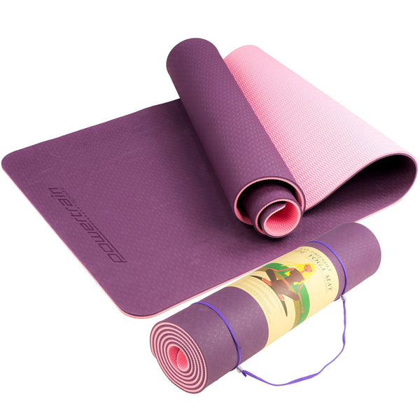 Powertrain Eco Friendly Dual Layer 8Mm Yoga Mat | Purple Non Slip Surface And Carry Strap For Ultimate Comfort Portability Mats & Non Slip Towels