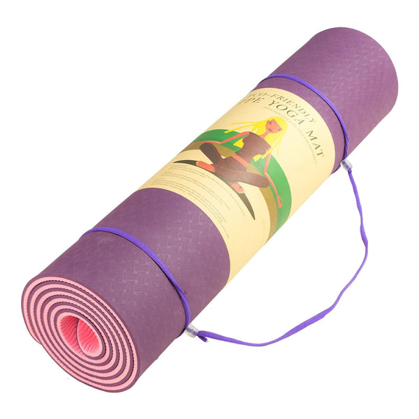 Powertrain Eco Friendly Dual Layer 8Mm Yoga Mat | Purple Non Slip Surface And Carry Strap For Ultimate Comfort Portability Mats & Non Slip Towels