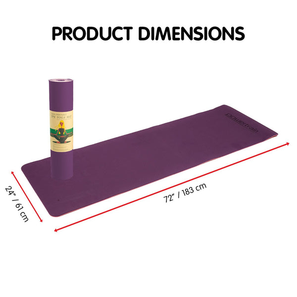 Powertrain Eco-Friendly Dual Layer 8Mm Yoga Mat | Purple Non-Slip Surface And Carry Strap For Ultimate Comfort Portability
