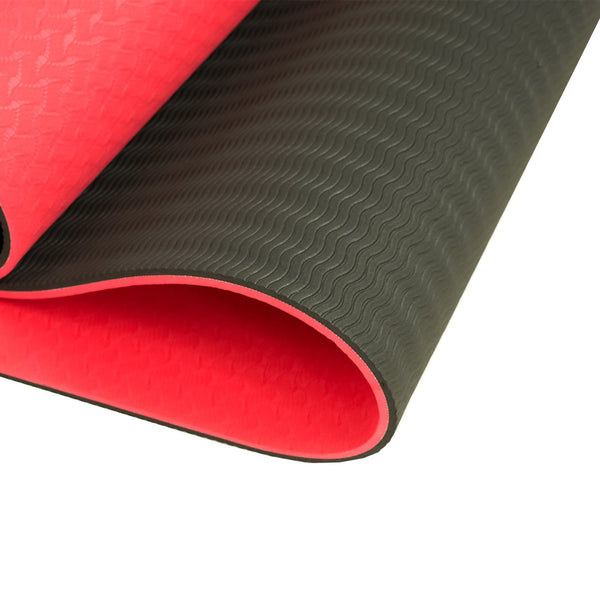 Powertrain Eco Friendly Dual Layer 8Mm Yoga Mat | Red Blush Non Slip Surface And Carry Strap For Ultimate Comfort Portability Mats & Non Slip Towels