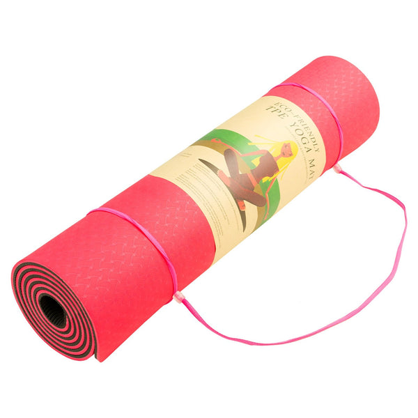 Powertrain Eco Friendly Dual Layer 8Mm Yoga Mat | Red Blush Non Slip Surface And Carry Strap For Ultimate Comfort Portability Mats & Non Slip Towels