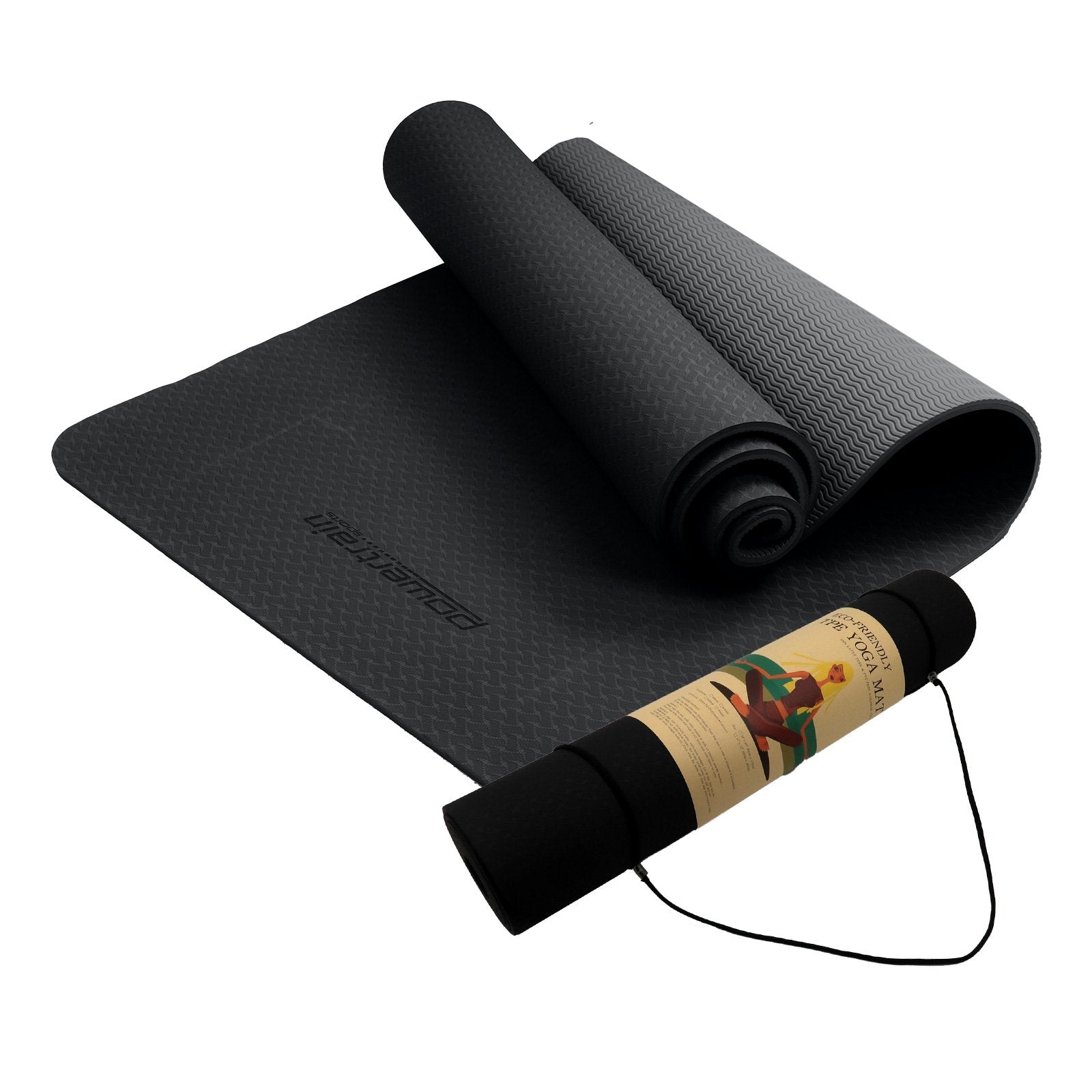 Powertrain Eco Friendly Dual Layer 6Mm Yoga Mat | Midnight Non Slip Surface And Carry Strap For Ultimate Comfort Portability Mats & Non Slip Towels