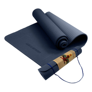 Powertrain Eco-Friendly Dual Layer 6Mm Yoga Mat | Navy Non-Slip Surface And Carry Strap For Ultimate Comfort Portability