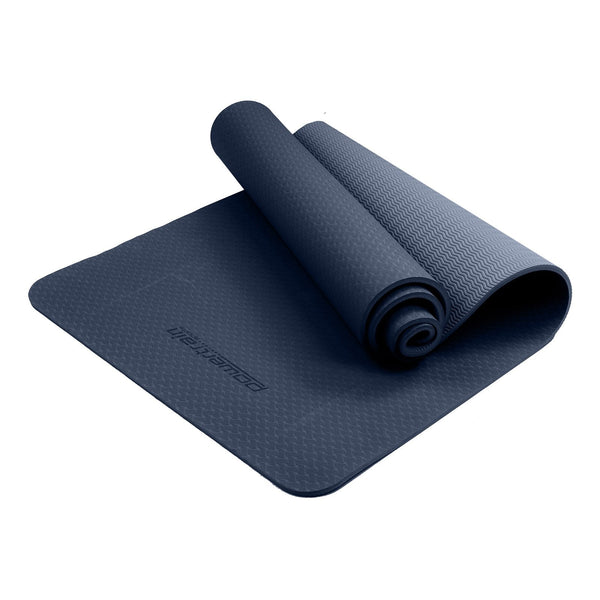 Powertrain Eco-Friendly Dual Layer 6Mm Yoga Mat | Navy Non-Slip Surface And Carry Strap For Ultimate Comfort Portability