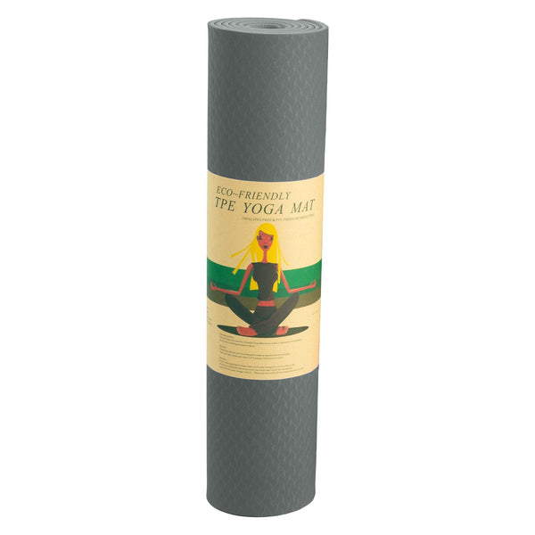 Powertrain Eco-Friendly Dual Layer 6Mm Yoga Mat | Slate Grey Non-Slip Surface And Carry Strap For Ultimate Comfort Portability