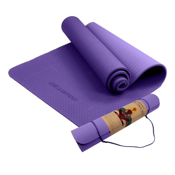 Powertrain Eco Friendly Dual Layer 6Mm Yoga Mat | Dark Lavender Non Slip Surface And Carry Strap For Ultimate Comfort Portability Mats & Non Slip Towe