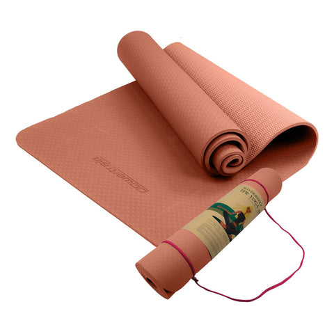 Powertrain Eco-Friendly Dual Layer 6Mm Yoga Mat | Peach Non-Slip Surface And Carry Strap For Ultimate Comfort Portability
