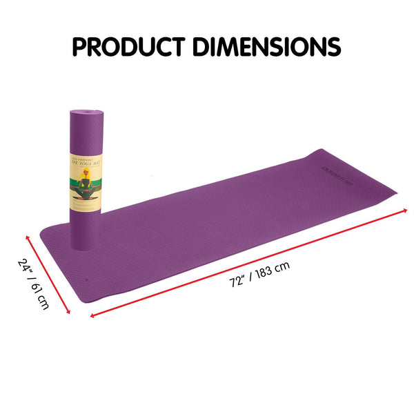 Powertrain Eco-Friendly Dual Layer 6Mm Yoga Mat | Royal Purple Non-Slip Surface And Carry Strap For Ultimate Comfort Portability