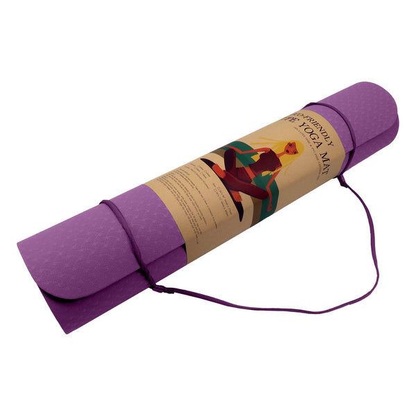 Powertrain Eco-Friendly Dual Layer 6Mm Yoga Mat | Royal Purple Non-Slip Surface And Carry Strap For Ultimate Comfort Portability