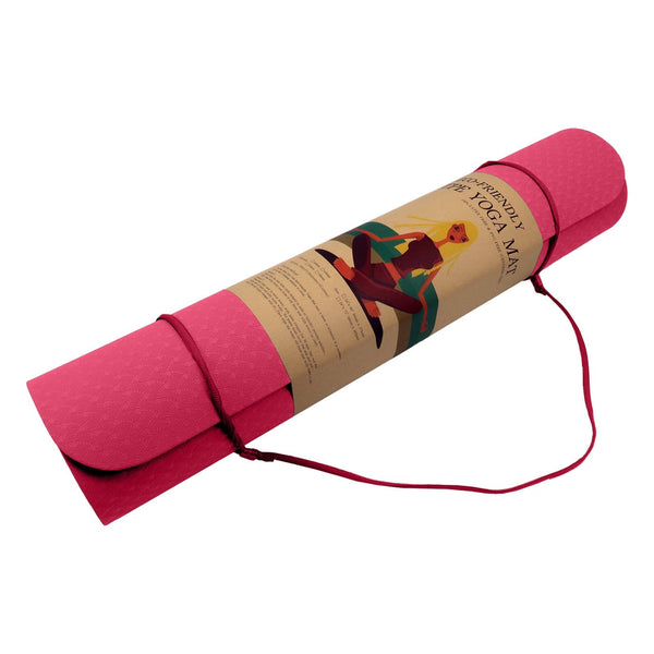 Powertrain Eco-Friendly Dual Layer 6Mm Yoga Mat | Pink Non-Slip Surface And Carry Strap For Ultimate Comfort Portability