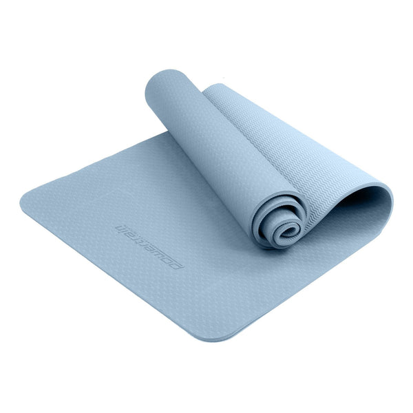 Powertrain Eco-Friendly Dual Layer 6Mm Yoga Mat | Sky Blue Non-Slip Surface And Carry Strap For Ultimate Comfort Portability