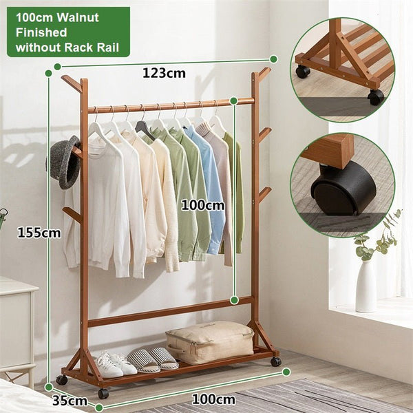 Portable Coat Stand Rack Rail Clothes Hat Garment Hanger Hook With Shelf Bamboo 9 Without Dark Brown Finished