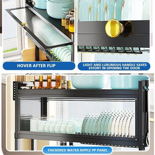 85Cm Double Tier Enclosed Dish Drying Rack Holder Drain Caddy Kitchen Drainer Storage Over Sink Organiser