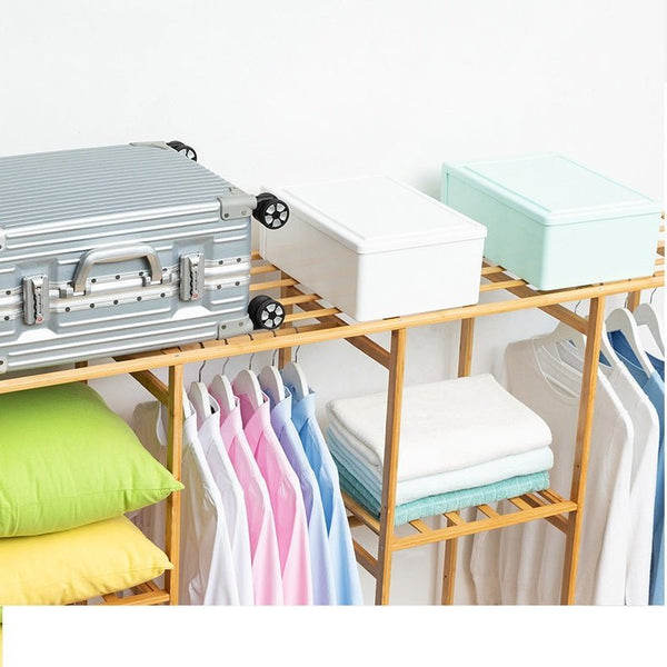 150Cm Width Bamboo Clothes Rack Garment Closet Storage Organiser Hanging Rail Shelf Fabric Dustproof Cover