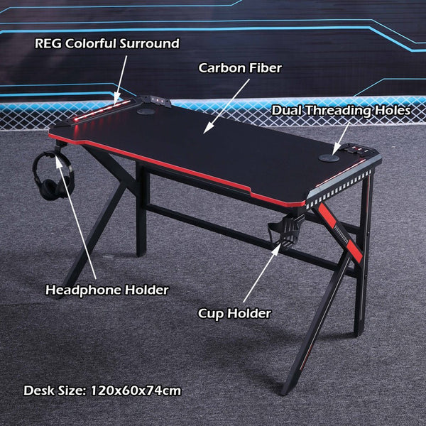 Gaming Desk Desktop Pc Computer Desks Racing Table Office Laptop Home K-Shaped Legs Black 140Cm