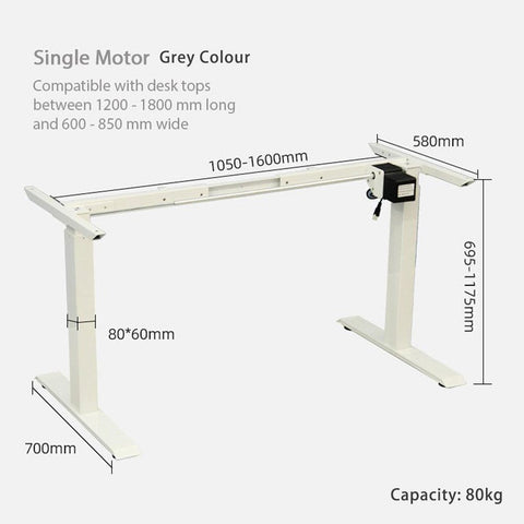 Standing Desk Height Adjustable Sit Motorised Grey Dual Motors Frame 120Cm Black Top
