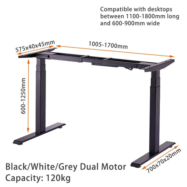 120Cm Standing Desk Height Adjustable Sit White Motorised Dual Motors Frame Black Top